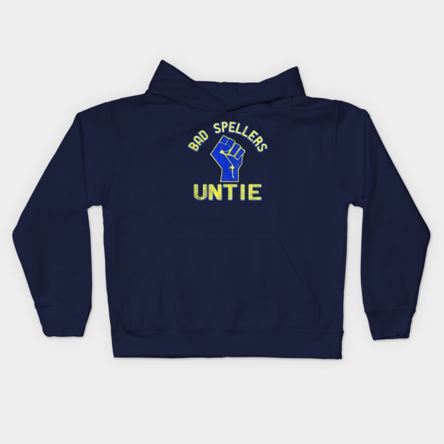 Bad Speller Untie Kids Hoodie by Clutch Tees